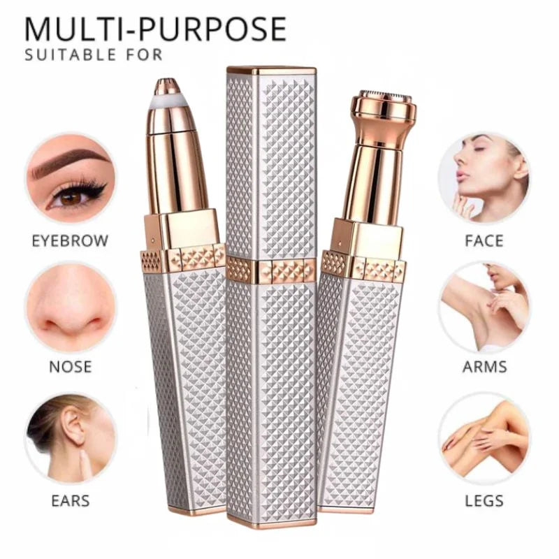 2-in-1 Facial Hair Remover & Eyebrow Trimmer | USB Rechargeable, Painless & Portable | Silver Color