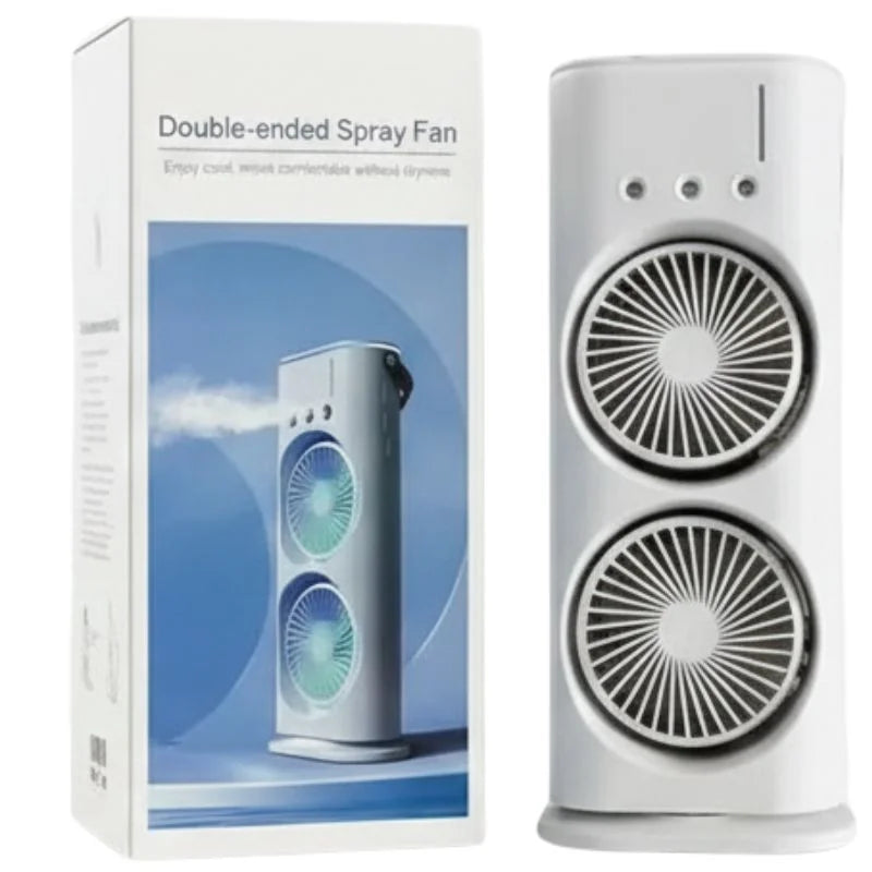 Mini Double Head Mist Fan with LED Light & Humidifier | Portable USB Air Cooler for Home Office Travel