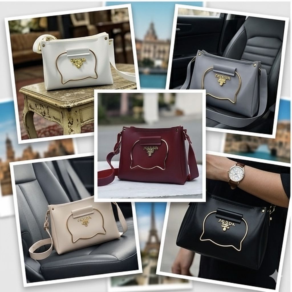 Elegant Cat Handle Handbag for Girls & Ladies | Stylish Shoulder & Crossbody Bag with Gold Accents | Adjustable Strap